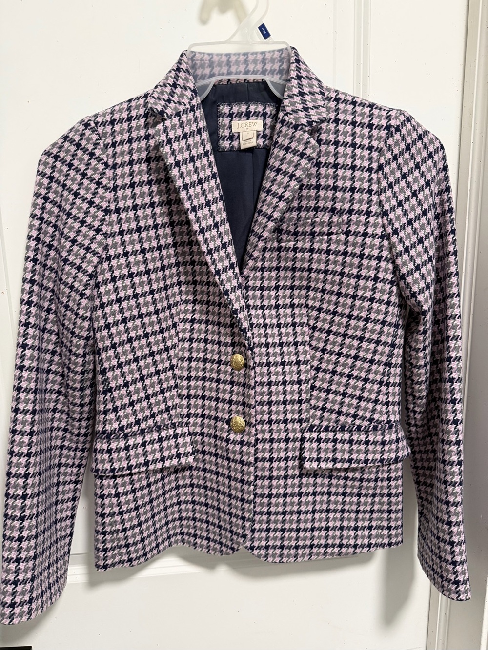 Vintage J. Crew lavendar and navyHoundstooth Tailored Blazer with Gold Buttons